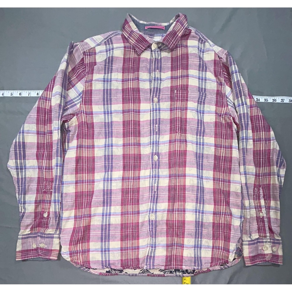 Tommy Bahama Shirt Mens‎ M Red Plaid Cotton Long Sleeve Button Up Lined Tropical